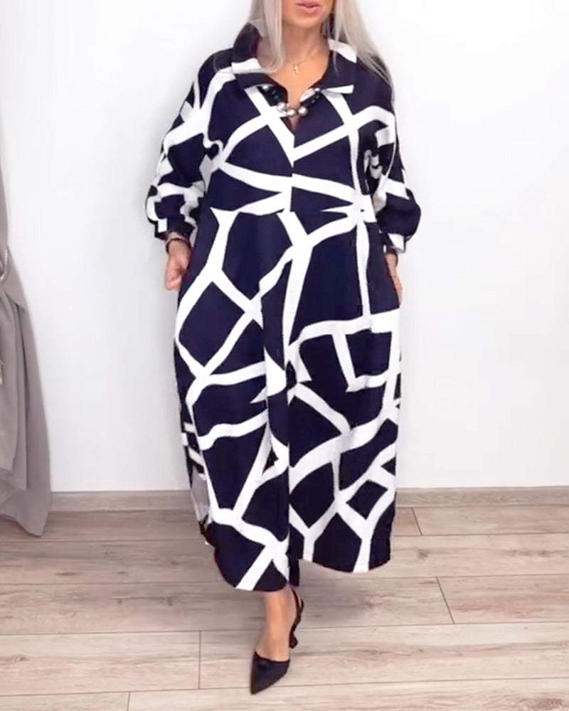 Klänning Kavajslag Lös Geometrisk Tryck