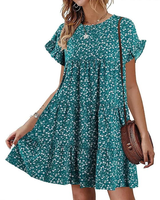 Klänning Ruffle Ärm Leopard Skiktad