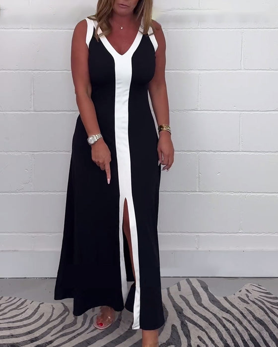 Ärmlös klänning i färgblock