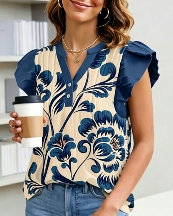 Blus Blommönster Liten Fladderärm