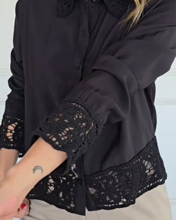 Blus Slag Fåll Spets Patchwork