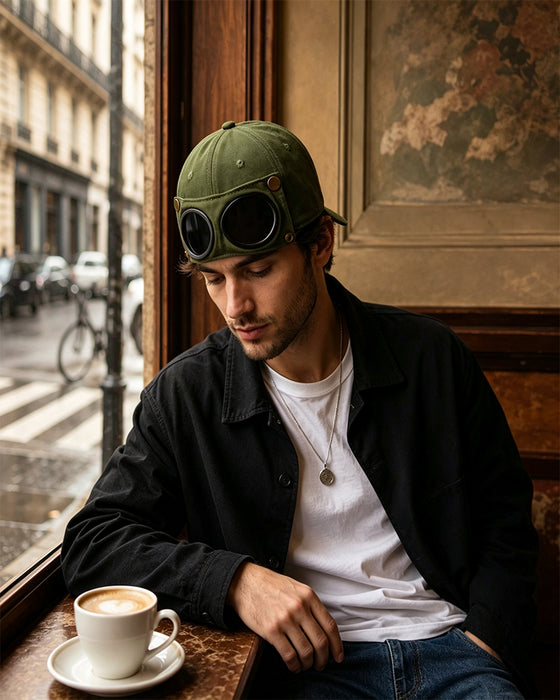Pilotbaseballkeps Med Avtagbara Goggles – Skapad För Gatustil Och Vardagslooks