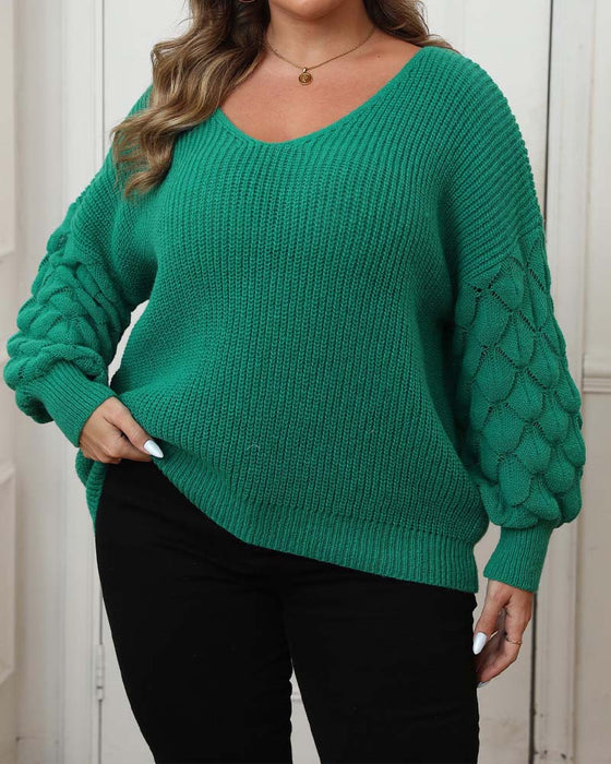 Pullover Puffärm V-Hals Stickad
