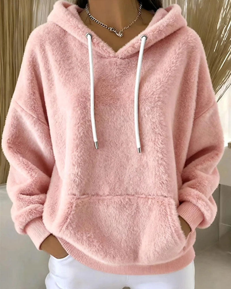 Hoodie Plysch Huvförsedd Avslappnad