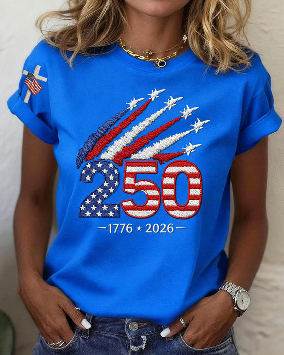 T-Shirt Flagga Plan Tryck Kort Ärm