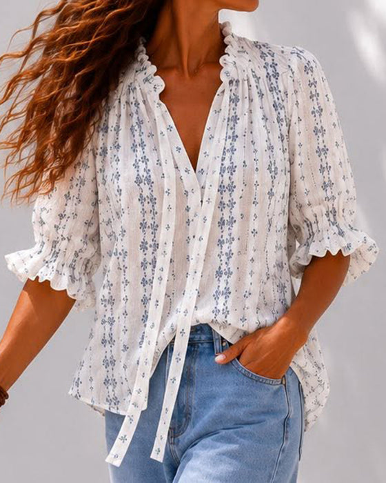 Blus Liten Blommig Ruffle