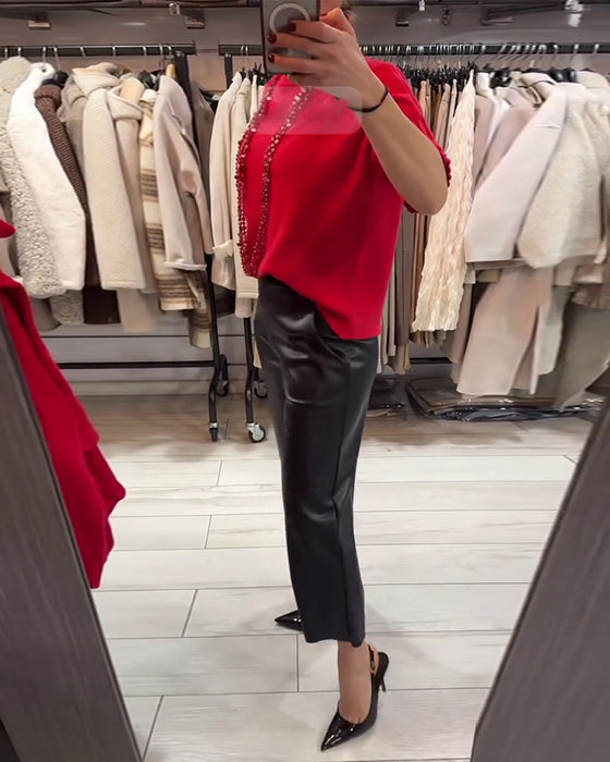 Tröja Enfärgad Hög Hals Kortärmad