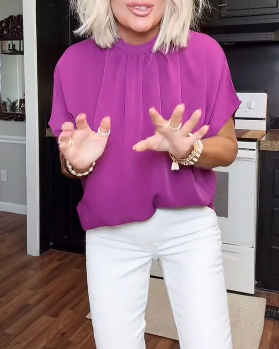 Blus Mock Neck Löss Solid