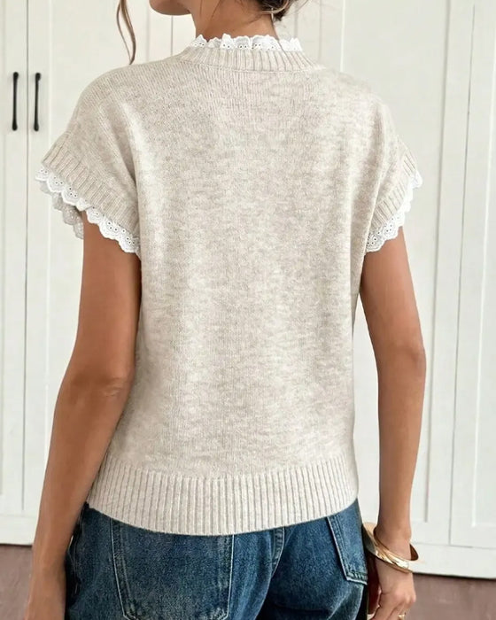 Pullover Rynkad Falsk Två Del Kort Ärm