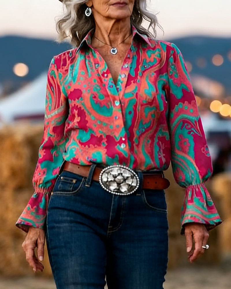 Skjorta Stilfull Tryckt Krage Slim Fit