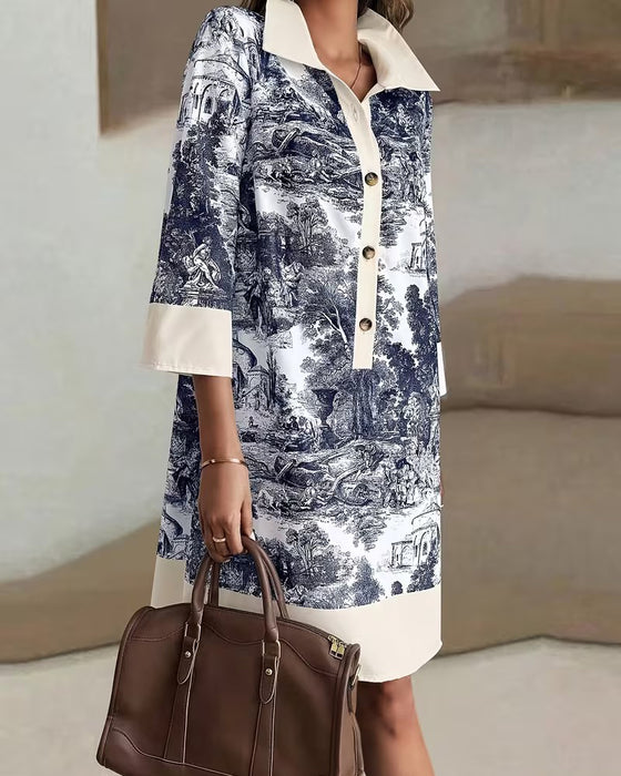 Klänning Bläcktvättstryck Knapp