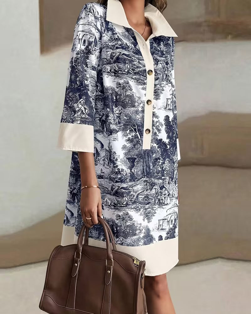 Klänning Bläcktvättstryck Knapp