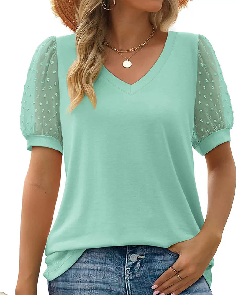 Blus Enfärgad Mesh Puffärm