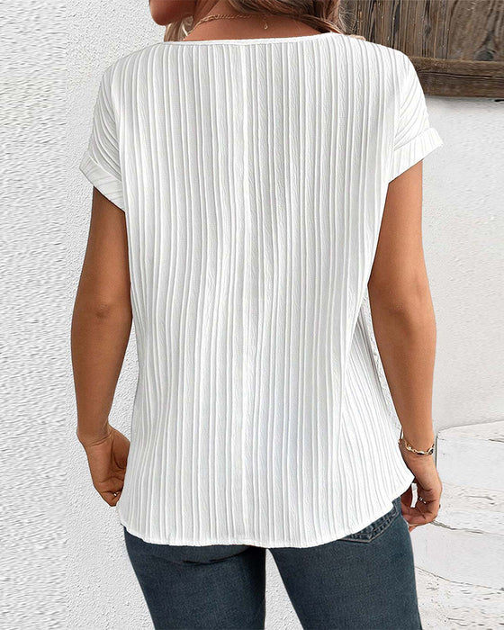 Patchwork tryckt ribbstickad kortärmad topp