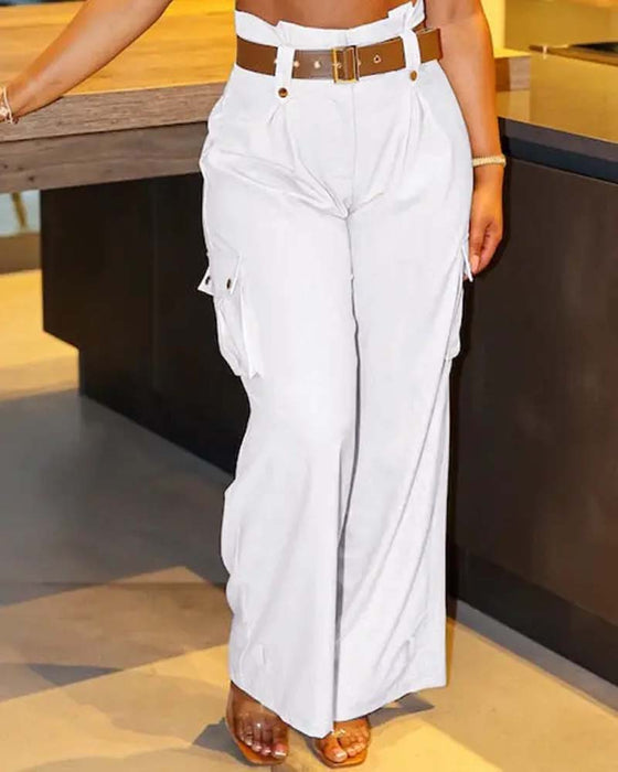 Casual cargobyxor i enfärgad ficka