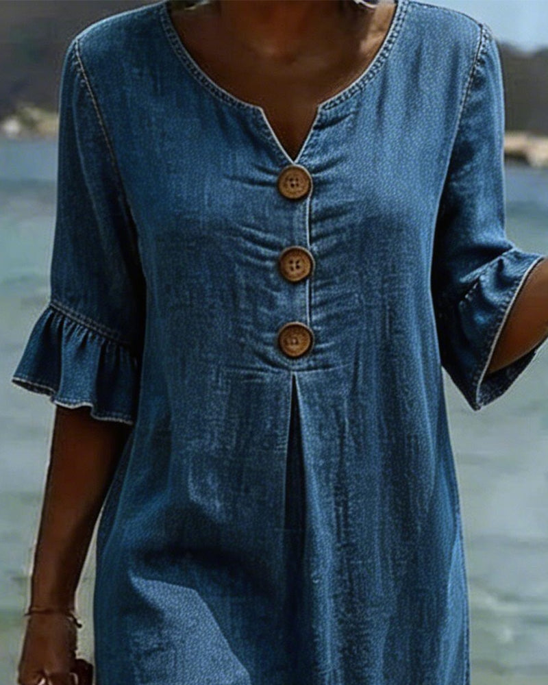 Klänning Lotus Blad Ärmar Jeans