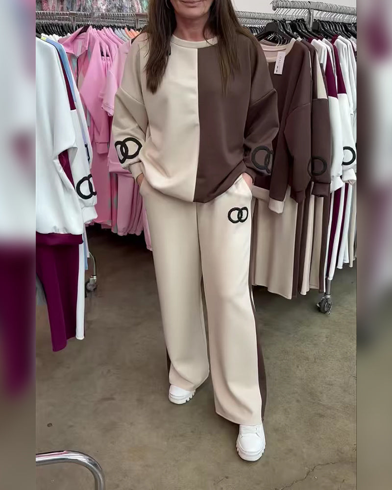 Set Kontrastfärg Casual Sweatshirt