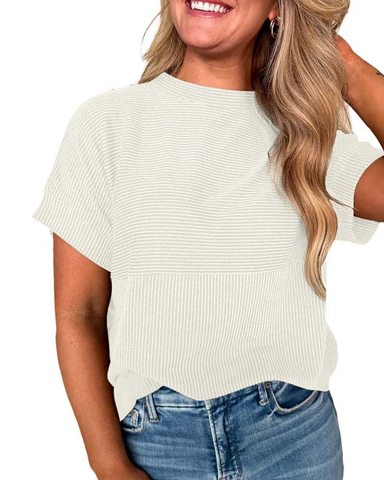 T-Shirt Randig Kort Ärm Rund Hals