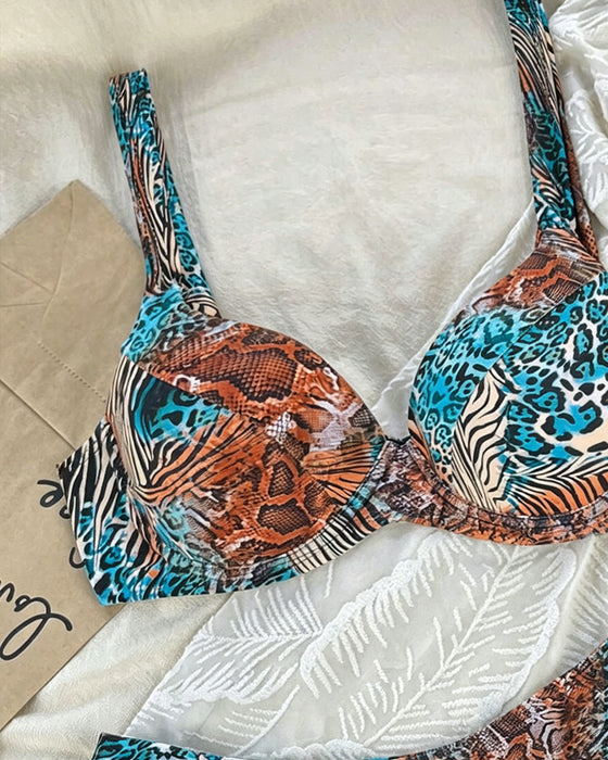 Bikini Leopard Tryck Färgblock Spagettiband