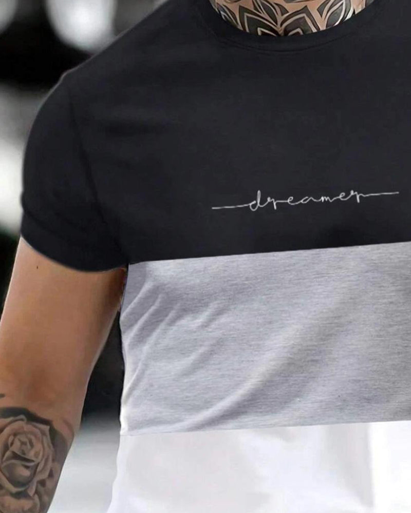 T-Shirt Färgblock Rund Hals Kort Ärm