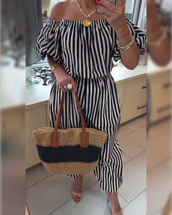 Jumpsuit Avslappnad Axelav Randig
