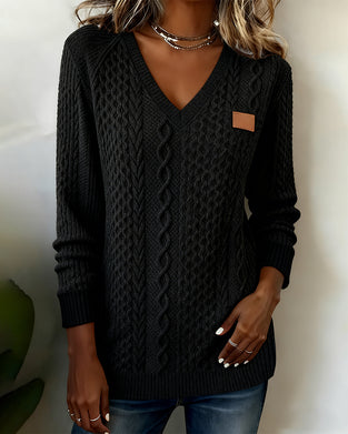 V-Ringad Långärmad Sweatshirt Med Skinnetikett