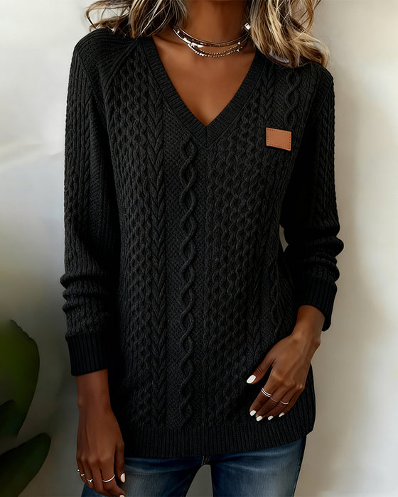 V-Ringad Långärmad Sweatshirt Med Skinnetikett