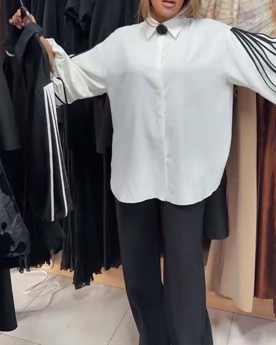 Skjorta Kontrast Linje Lång Ärm