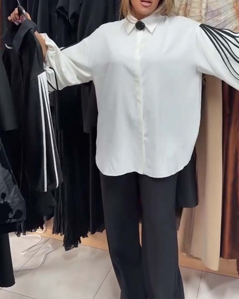 Skjorta Kontrast Linje Lång Ärm