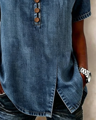 Blus Med Slitsad V-Ringning I Denim