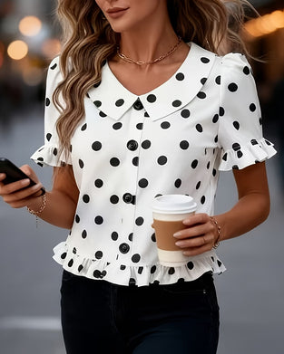 Blus Polka Dot Peter Pan Krage