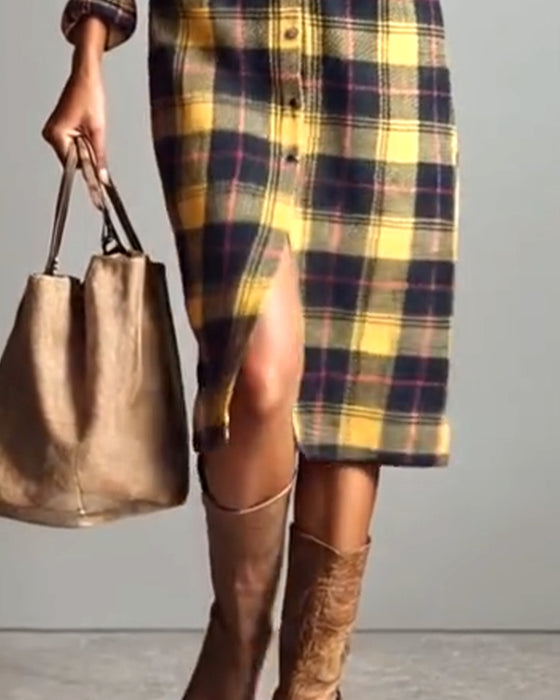 Rutig Klänning Med Krage