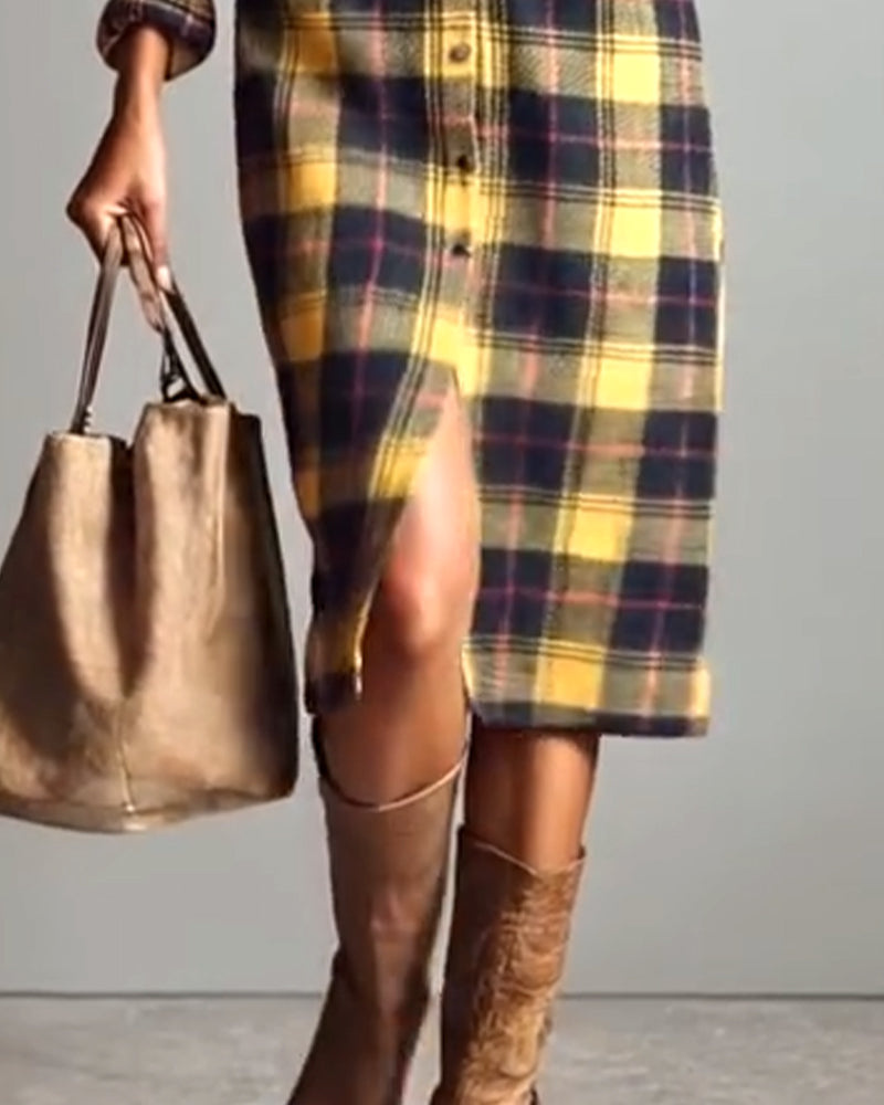 Rutig Klänning Med Krage