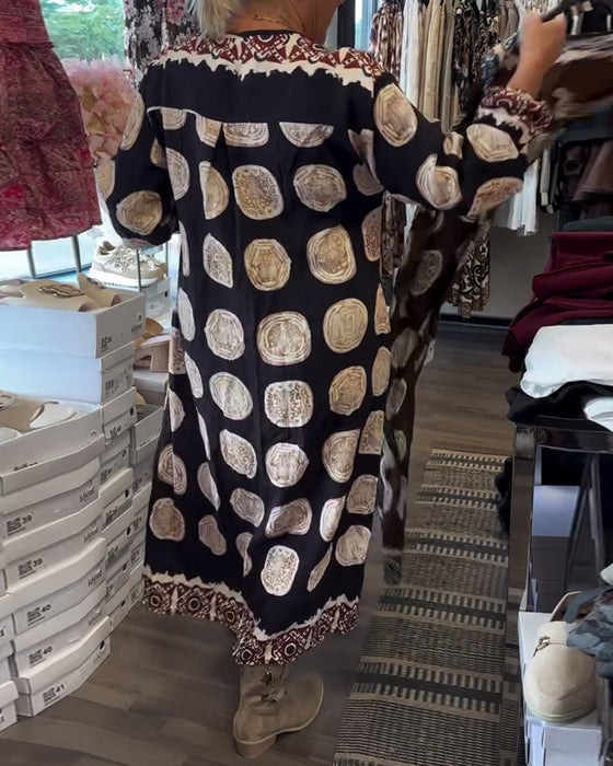 Klänning Långärmad Urringad Tryckt