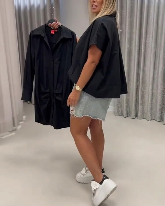 Blus Krage Loose Fit Fladdermusärm