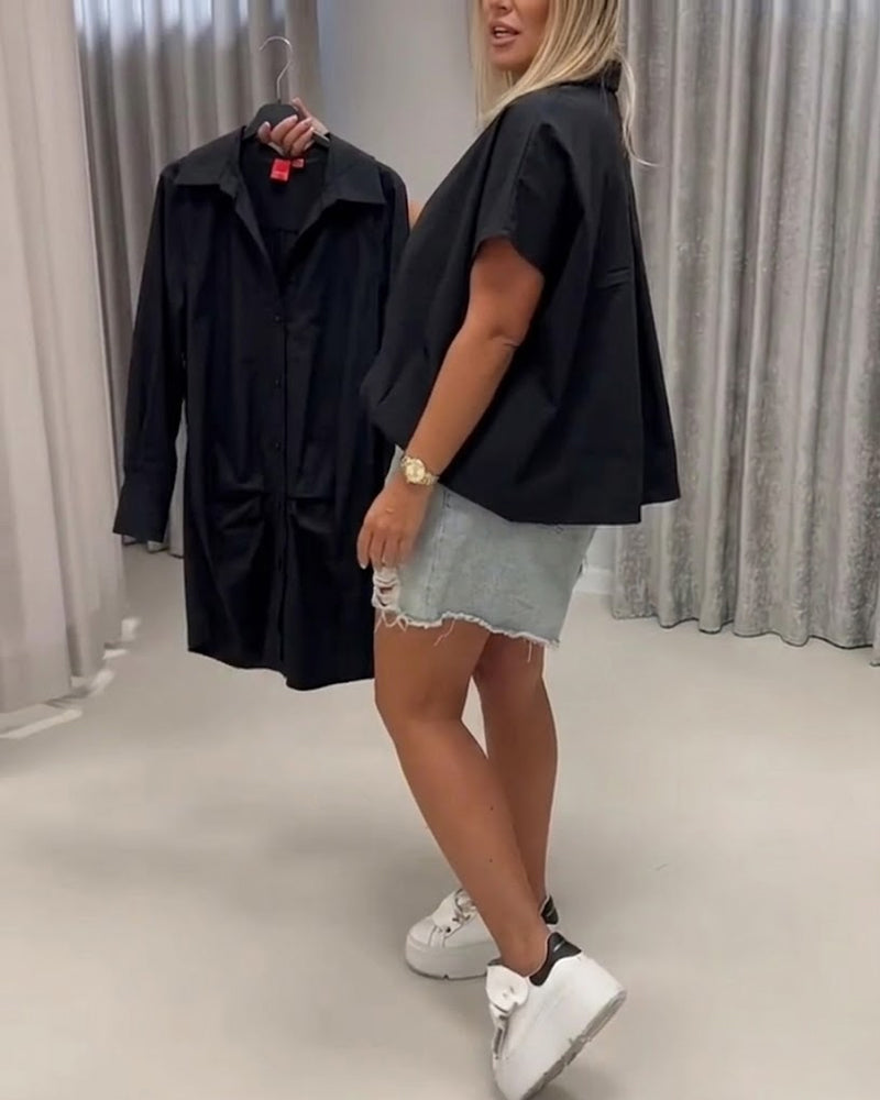 Blus Krage Loose Fit Fladdermusärm
