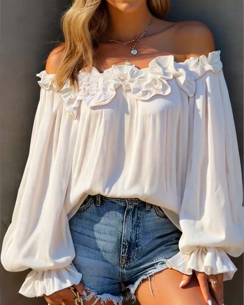 Blus Off-Shoulder Rynkig