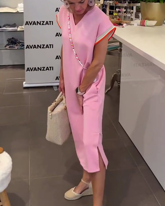 Klänning Lotusskärmar V-Ringning Avslappnad Slits