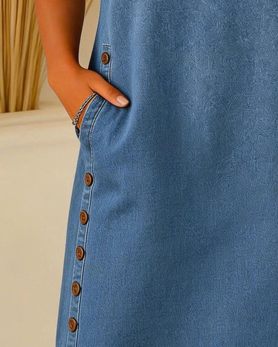 Klänning Knäppning Casual Denim