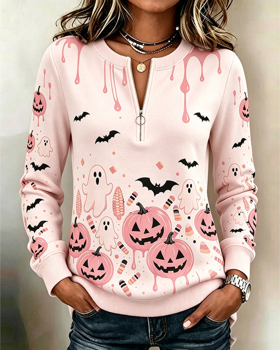 Huvtröja Dragkedja Lång Ärm Halloween Pumpa