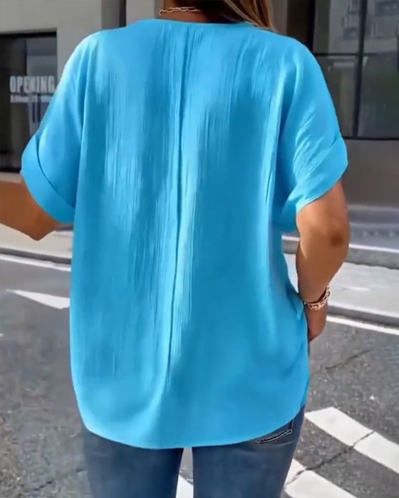100% Bomull T-Shirt V-Hals Lös Texturerad