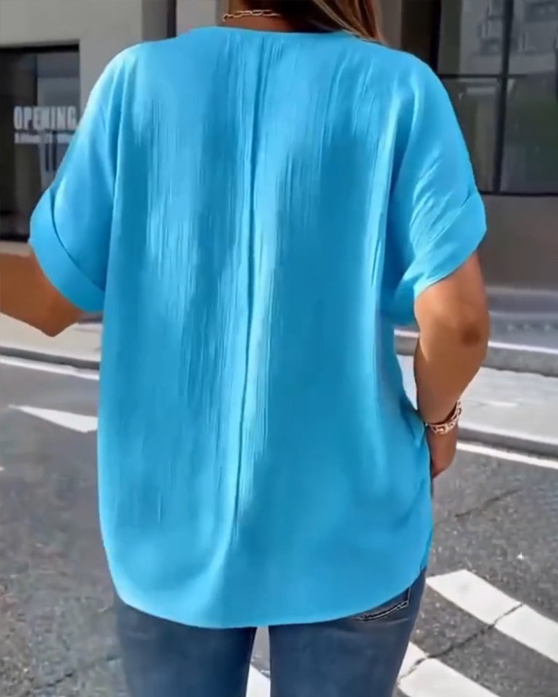 100% Bomull T-Shirt V-Hals Lös Texturerad