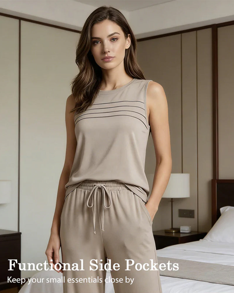 Tvådelad Set Veckad Väst Topp