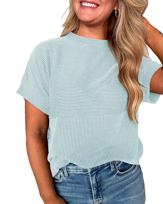 T-Shirt Randig Kort Ärm Rund Hals