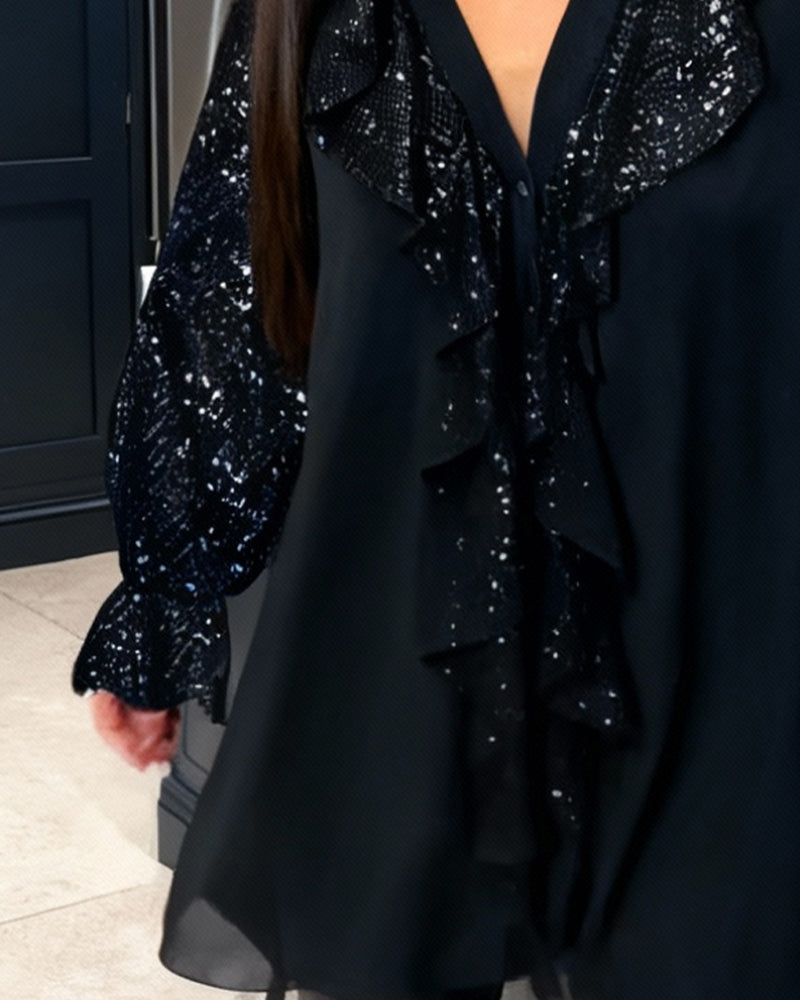 Enfärgade Lössittande Blusar Med Volanger