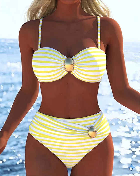 Bikini Spagettiband Randig Plastknapp