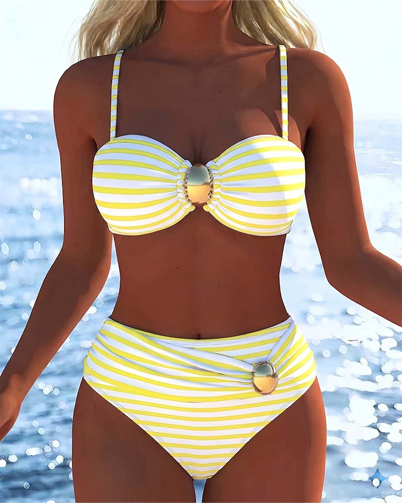 Bikini Spagettiband Randig Plastknapp