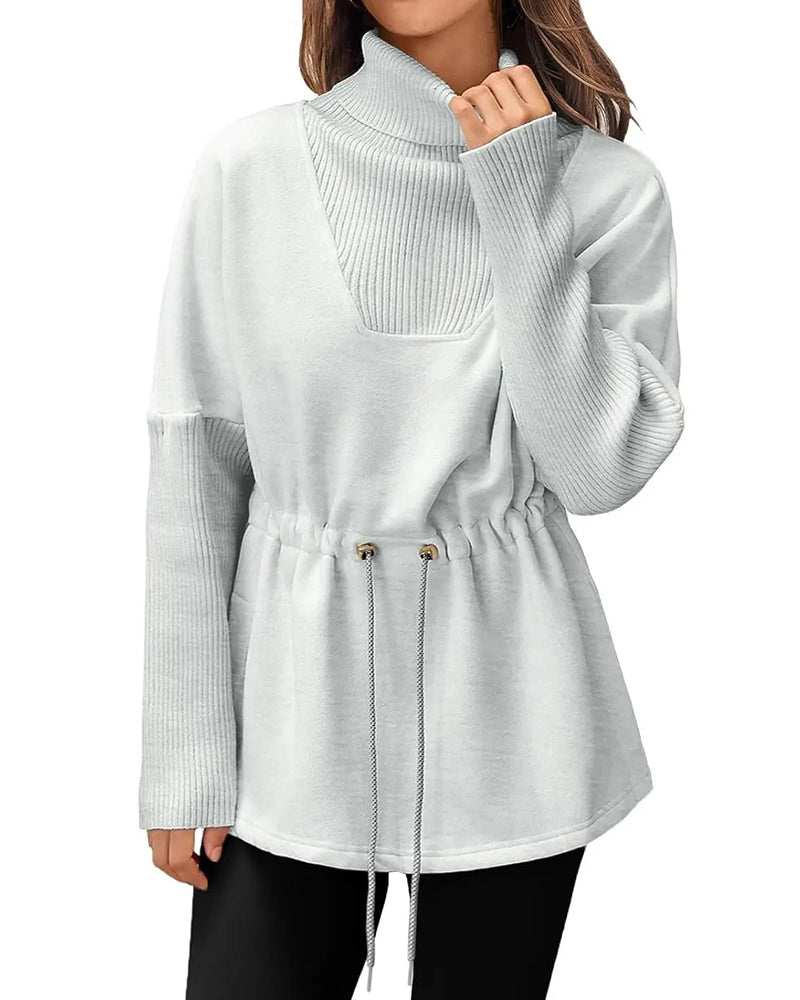 Sweatshirt Hög Krage Lång Ärm Midja Dragsko