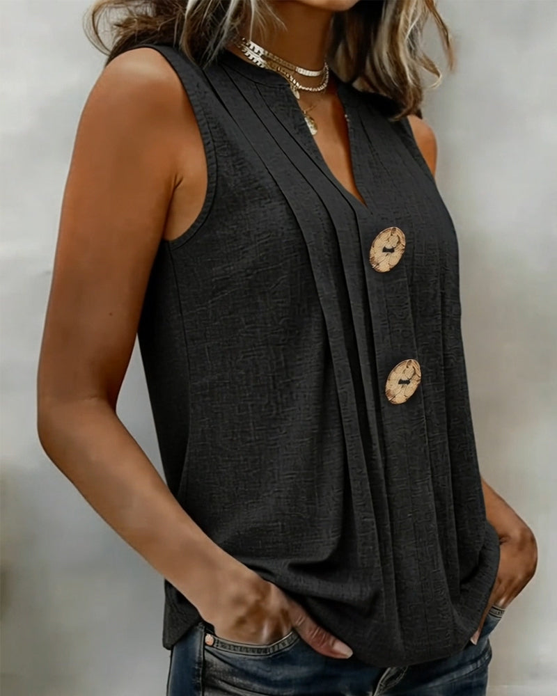 Linne V-Hals Veckad Ärmlös