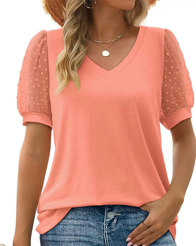 Blus Enfärgad Mesh Puffärm